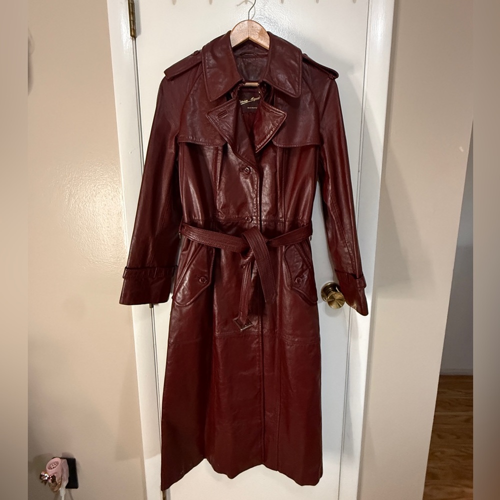 vintage 70s Etienne Aigner leather burgundy trench coat women’s size 12